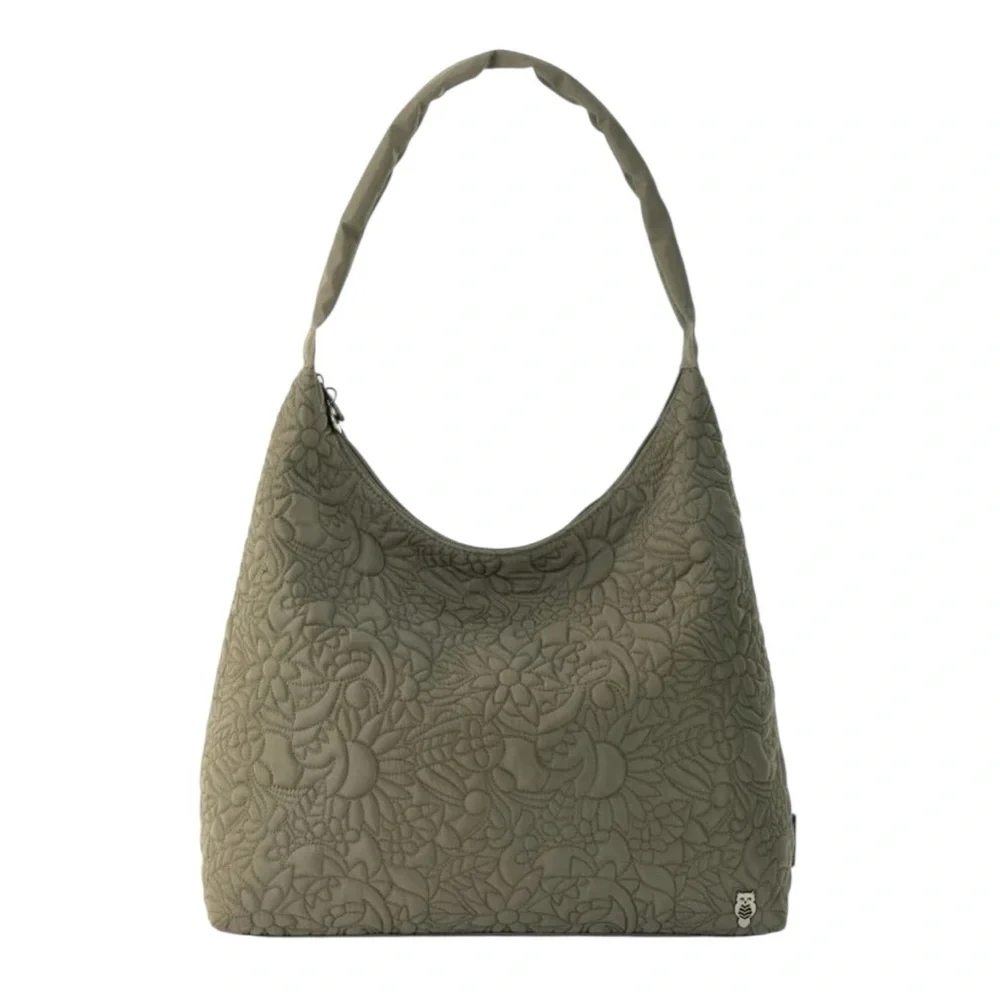 Sakroots Atlas Hobo Shoulder Bag Olive Quilted Travel Full Zip